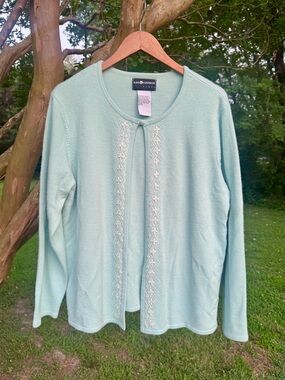 Vintage 90’s early 00’s Sag Harbor Light Mint Embroidered Crew Neck Cardigan XL